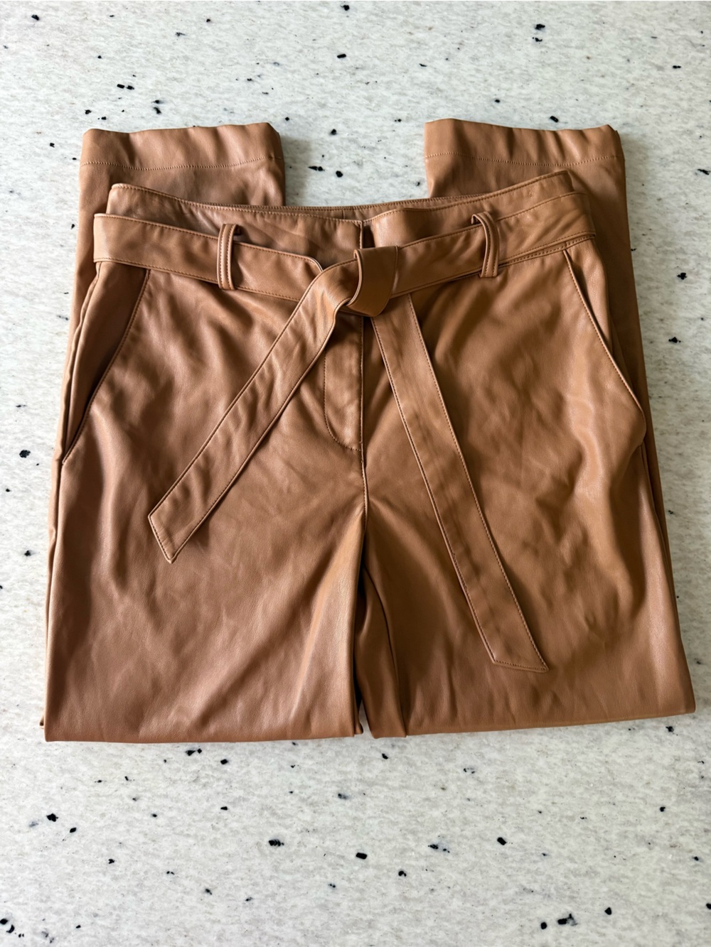 LOFT Tan Faux Leather Belted Pants